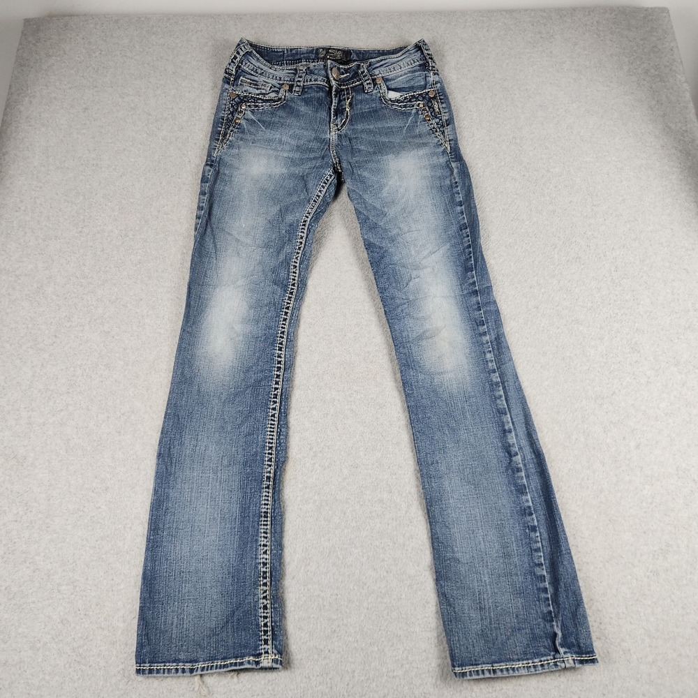 Silver Jeans Co Suki Mid Slim Boot Womens 27/33 Blue Denim Western Glove Works